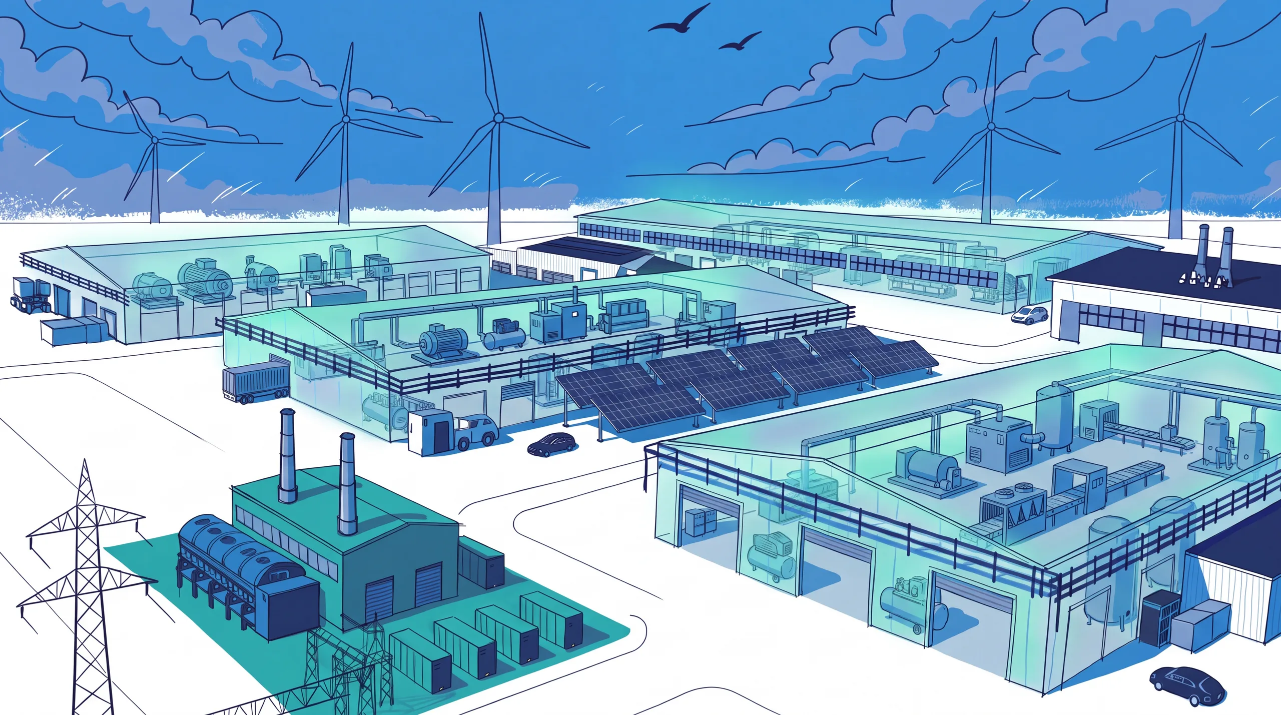 Cutaway view of the same facility showing interior demand-side equipment